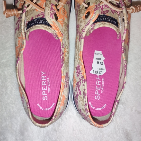Sperry Top-Sider Slip-On Shoes Coral Reef Print Tan Purple Orange Women's 10 - Picture 6 of 10
